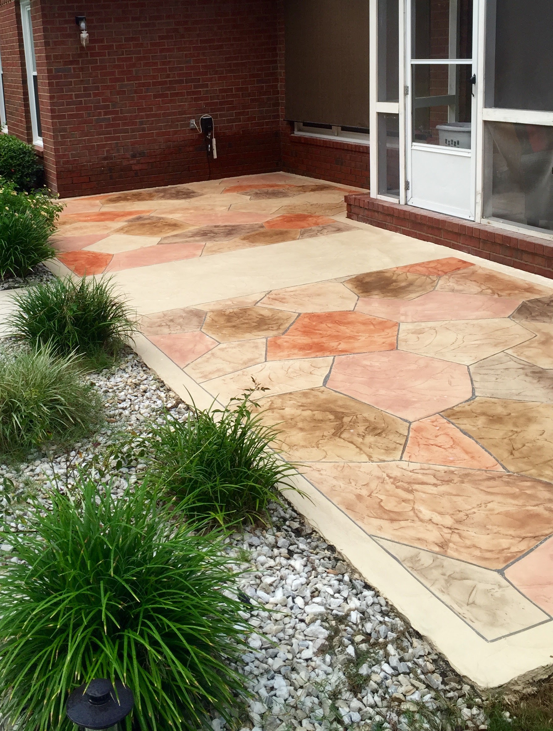 Decorative stone pattern concrete entry patio Hinesville GA
